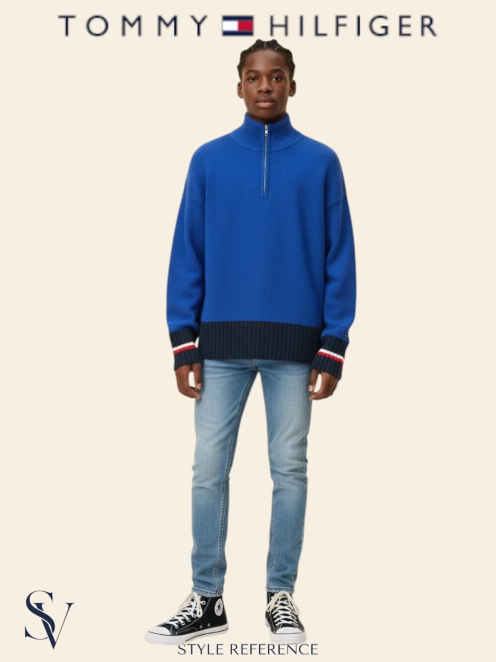 NWT Tommy Hilfiger Blue Ribbed Mock Neck Zip Pullover Sweater Size M